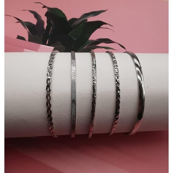 Women Silver Metal Stackable Boho Indian Bangles Bracelet Stack Non Tarnish - Picture 3 of 5